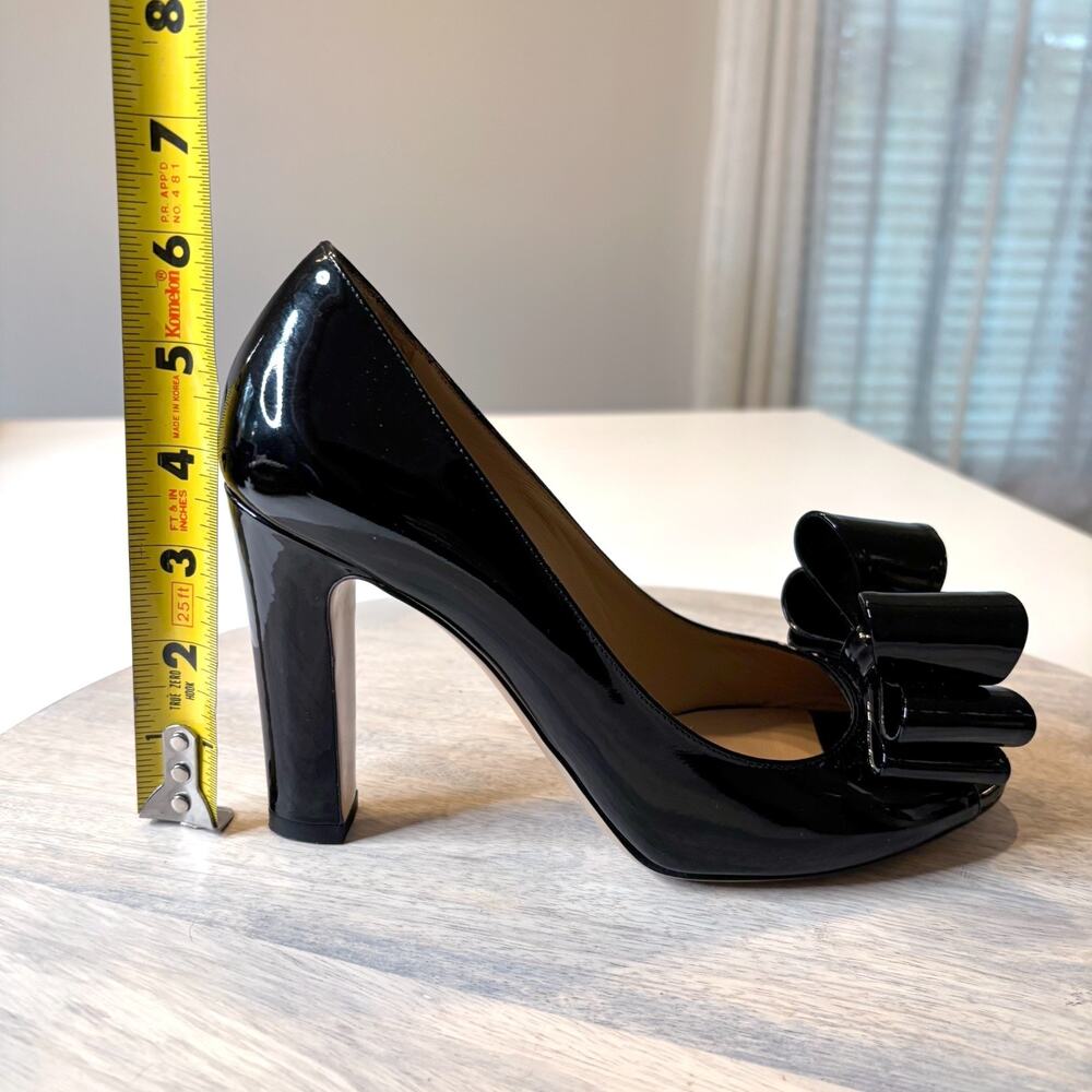Valentino Garavani Black Patent Leather Bow Peep Toe Pumps 37.5 US 7.5 Italy - Picture 12 of 12
